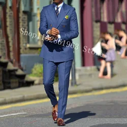 2024 Elegant Suits For Men Slim Fit Peak Lapel Double Breasted 2 Pieces Formal Business Groom Wear Wedding Tuxedos Costume Homme