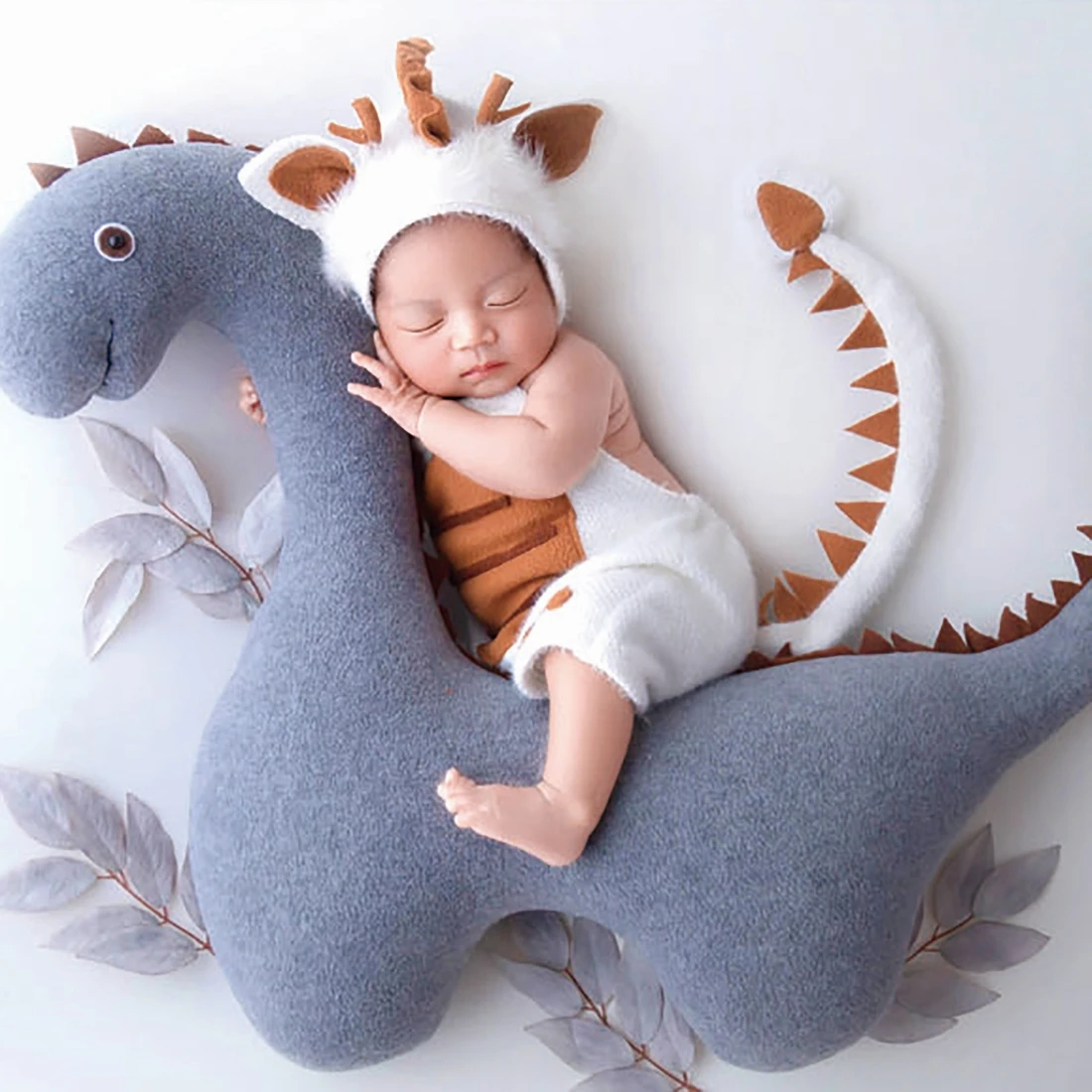 

Newborn Posing Auxiliary Photo Shoot Props Dinosaur Doll Soft Fabric Touch Outfit RomperAnd Hat Photo Props Studio Accessories