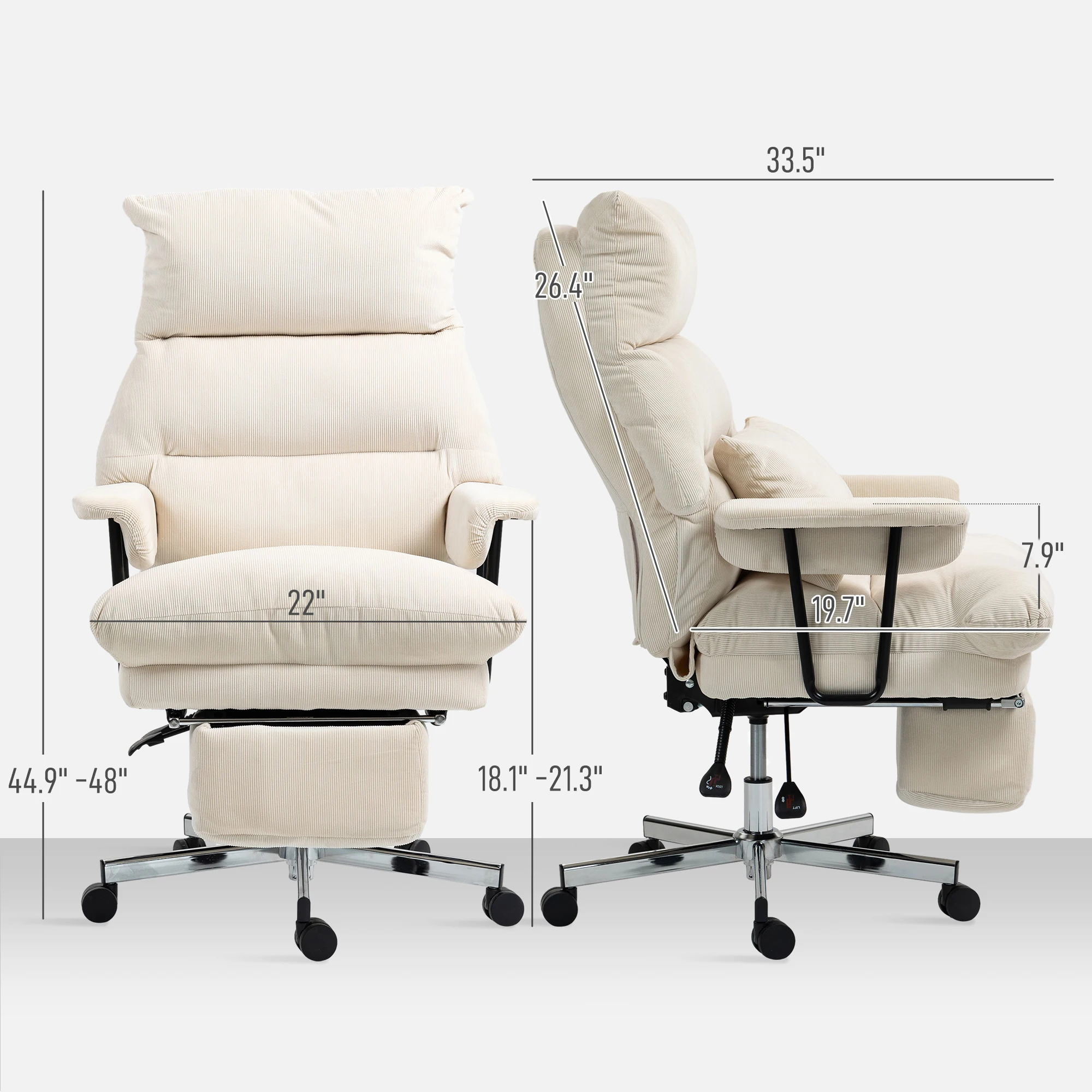 Executive Office Chair with Lumbar Support, Footrest, High Back Reclining Overstuffed Desk Chair with Lumbar Support, Cream White 4