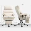 Executive Office Chair with Lumbar Support, Footrest, High Back Reclining Overstuffed Desk Chair with Lumbar Support, Cream White 4
