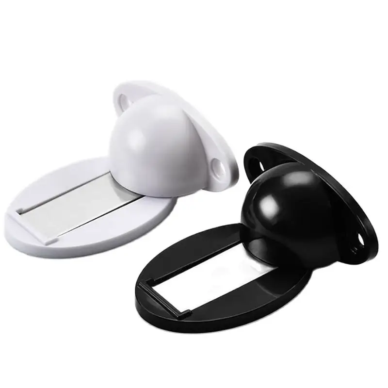 Door Stopper Magnetic Door Stop White Black Plastic Catch Self Adhesive & Drilling Holder Bedroom Bathroom