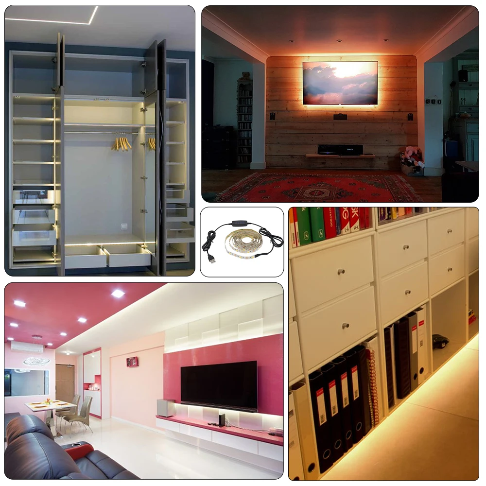 5V USB LED 조명 스트립 밝기 조절 SMD 5050 유연한 1M 2M 3M CCT LED 테이프, TV 거실 장식 조광기 스위치 포함