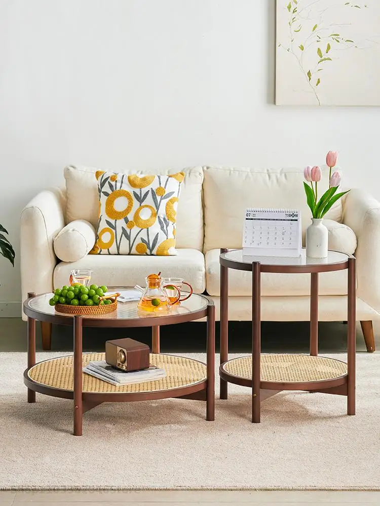 Japanese-style Rattan Coffee Table Table For Living Room Household Small Apartment Double-layer Bamboo Solid Wood Coffee
