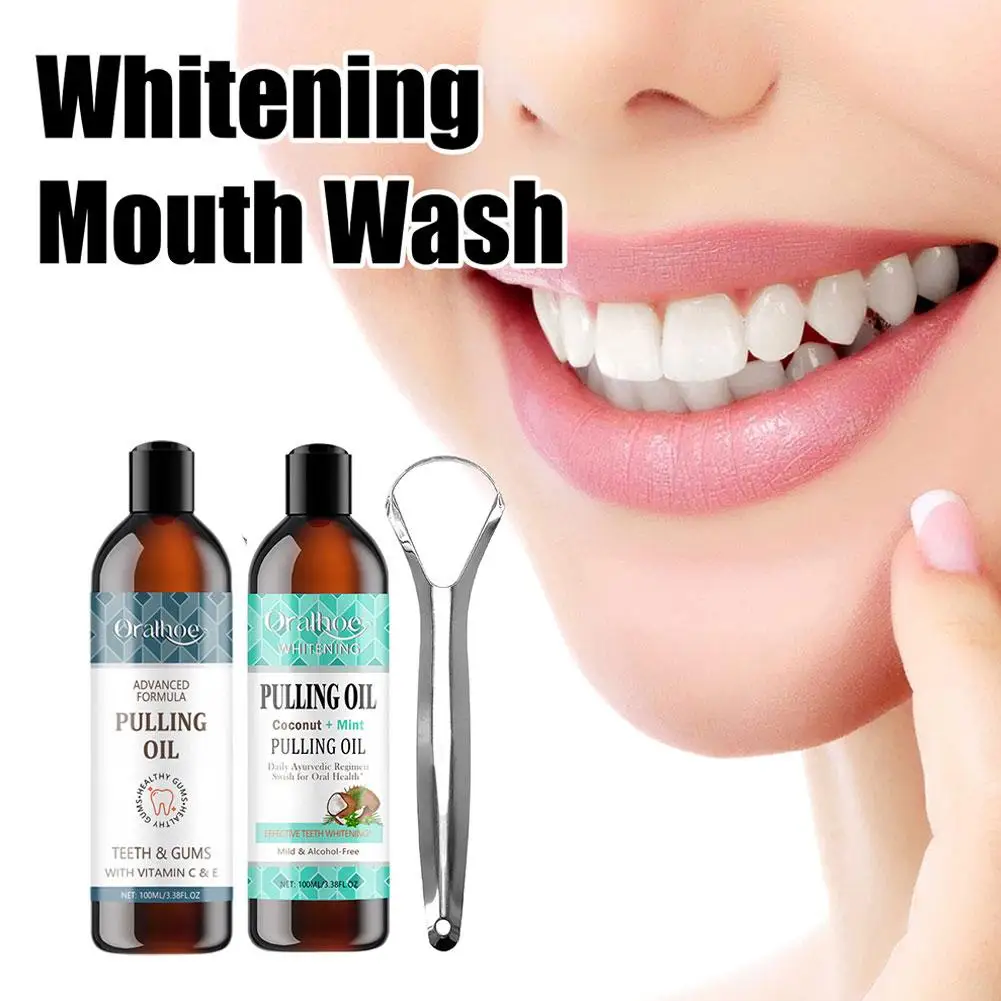 Teeth Whitening Kit 100ML Coconut Mint Pulling Oil Mouthwash