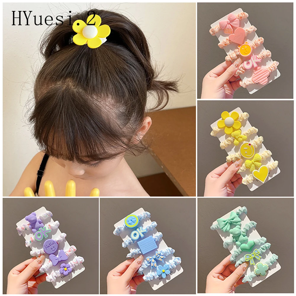 5 teile/satz Nette Herz Bogen Bär Haar Seile Candy Farbe Elastische Haar Krawatten Mode Blume Pferdeschwanz-halter Haar Ringe Für baby Mädchen