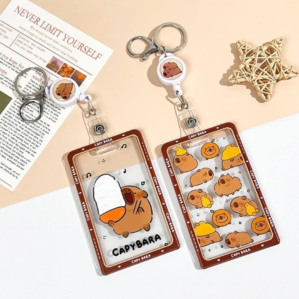 Cute Cartoon Capybara Photocard Holder Transparent Keychain Idol Card Collect Organizer with Lanyard ID Holders Photo Storage