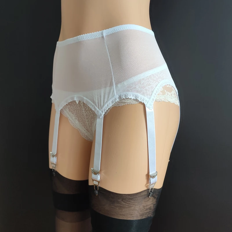 VicSec Women's Stretchy Mesh Garter Belt – High Waisted, 6 Metal Clips, For Stockings & Lingerie