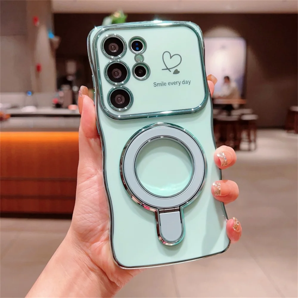 Lover Heart Wave Magnetic Phone Case with Ring Stand Holder Cover