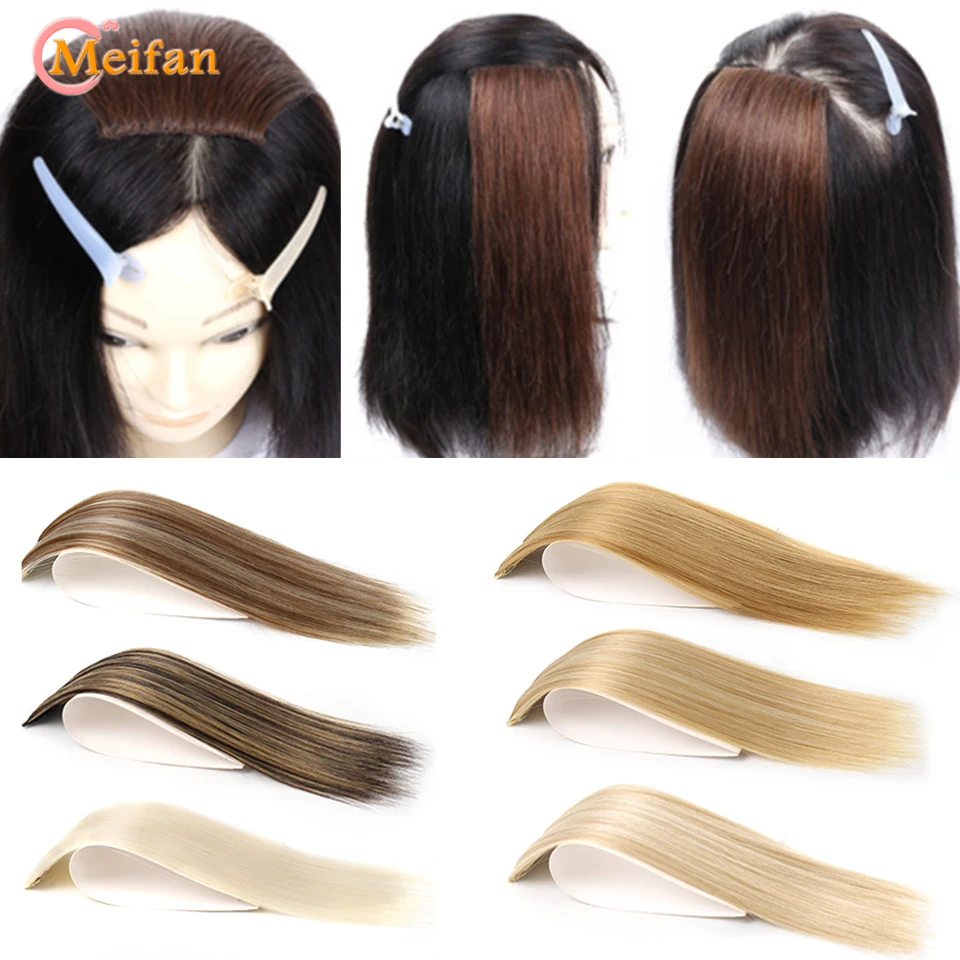 Synthetic Short Straight Patch Hair Pieces Invisible Clip in Hair Extension Fluff Natural Fake Pad Hight Hairpieces