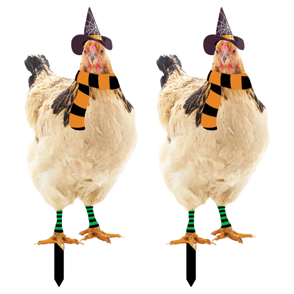 

2 Pcs Pumpkin Outdoor Decor Garden Chicken Sign Plug-in Yard Acrylic Lawn Stake Animal Insert