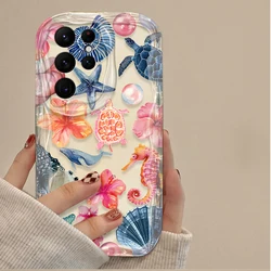 Ocean Animals Turtle and Shark 3D Protective Phone Case for S22 (Clear)