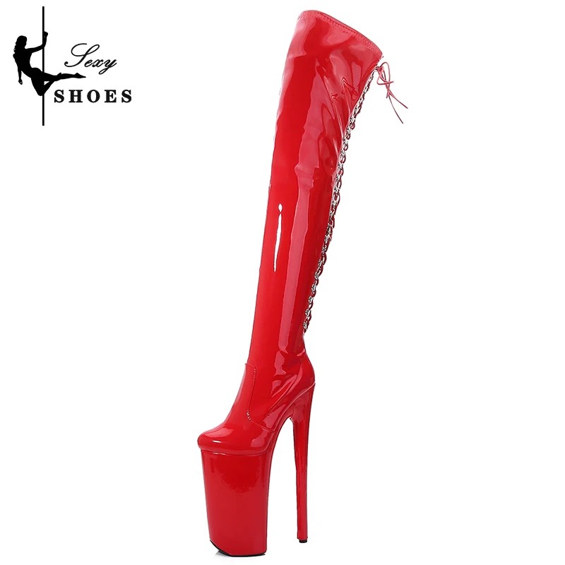 Rear Strap Ultrahigh Heel Platform Stripper Shoes For Women 26CM Heels Over-the-Knee Strap Trend 2024 Ladies Patent Leather Boot
