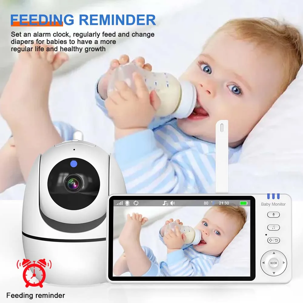 Video Baby Monitor da 5 pollici, Audio bidirezionale wireless per interni, Sorveglianza dei bambini della madre, Telecamera IP Mini PTZ 2.4G, Telecamera di sicurezza domestica per bambini, Con display di temperatura