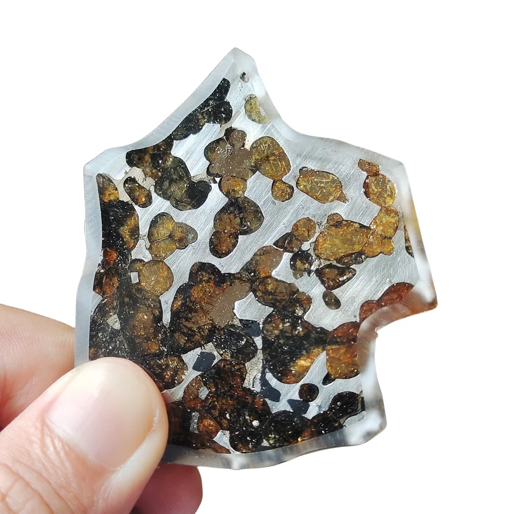 Фото 23,3 г, ломтики оливкового метеорита Seymchan Pallasite, натуральный материал метеорита, коллекция нарезанных ломтиков-CA98 №3