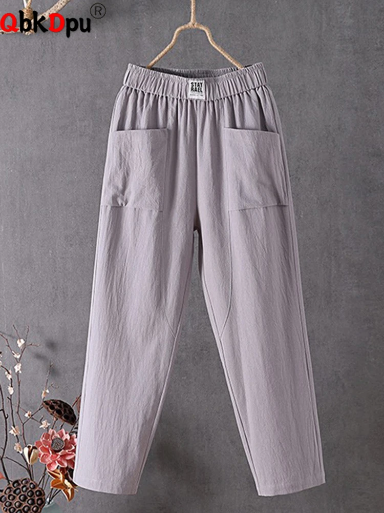 

Cotton Linen Harem Pants Summer Baggy Thin High Waist Straight Pantalons Casual Vintage Womens Trousers Ankle-length Sweatpants