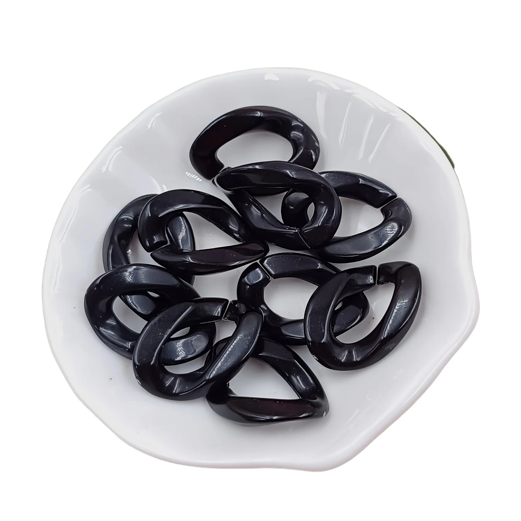 25pcs Shiny Acrylic Glitter Oval Chain Beads for DIY Jewelry and Accessories