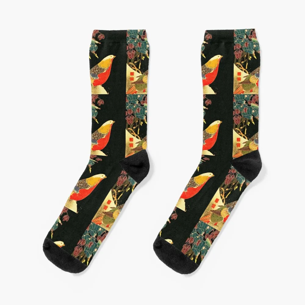 

Golden Pheasant in the Snow Antique Japanese Woodcut Socks basketball Men Socks Luxury Brand Women's