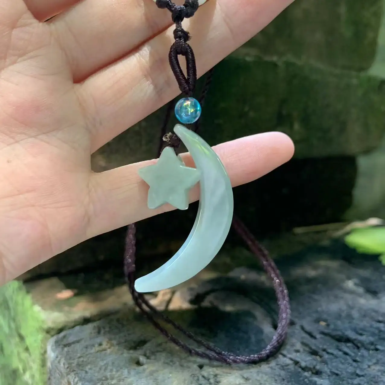 Natural Myanmar Jade Pendant Necklace Star Moon Lucky Men's and Women's  Grade A Jade Pendant Jewelry