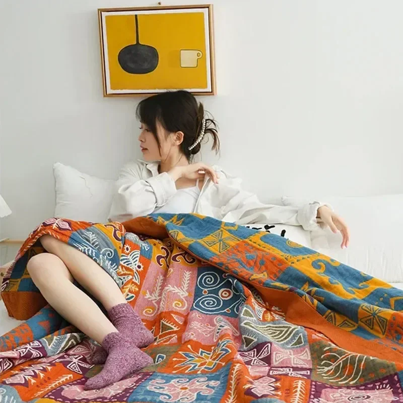 100% 코튼 담요 및 던지기 수건 이불 더블 싱글 Boho 장식 소파 커버 여행 낮잠 담요 침대보 여름 멋진 침대 시트