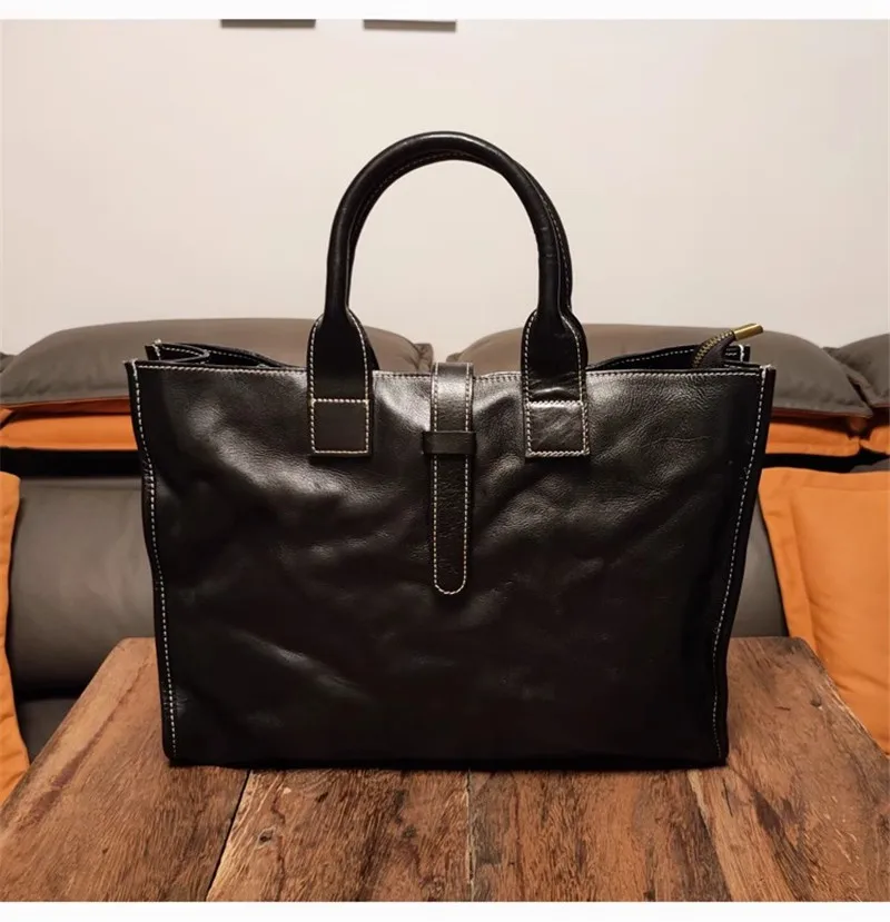 Einfache Vintage Echtes Leder männer Aktentasche Business Casual Designer Luxus Echtes Rindsleder Handtasche Arbeit Laptop Messenger Tasche – Detail 5