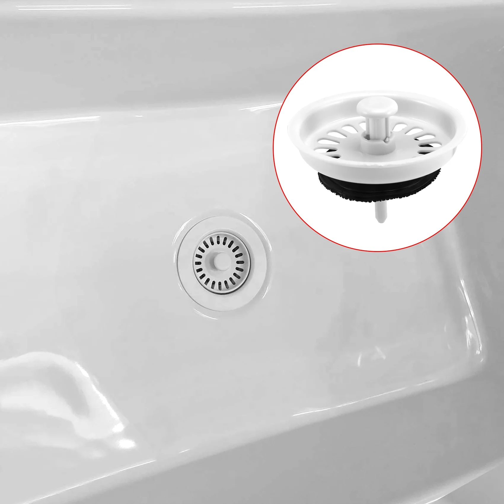 Food Waste Stopper Spin Lock Sink Drain Strainer 3.1" Dia White Black Plastic 3