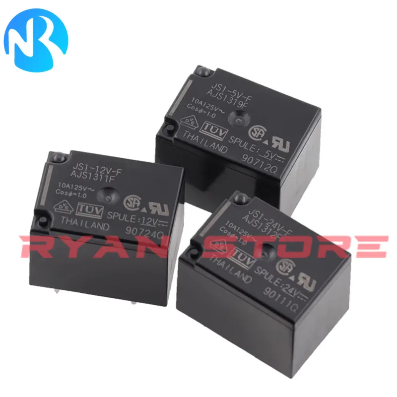 

10Pcs 100% New Original JS1-5V-F JS1 12V F JS1-24V-F AJS1319F AJS1311F AJS1312F 10A 5Pin Power Relay DC5V 12V 24VDC