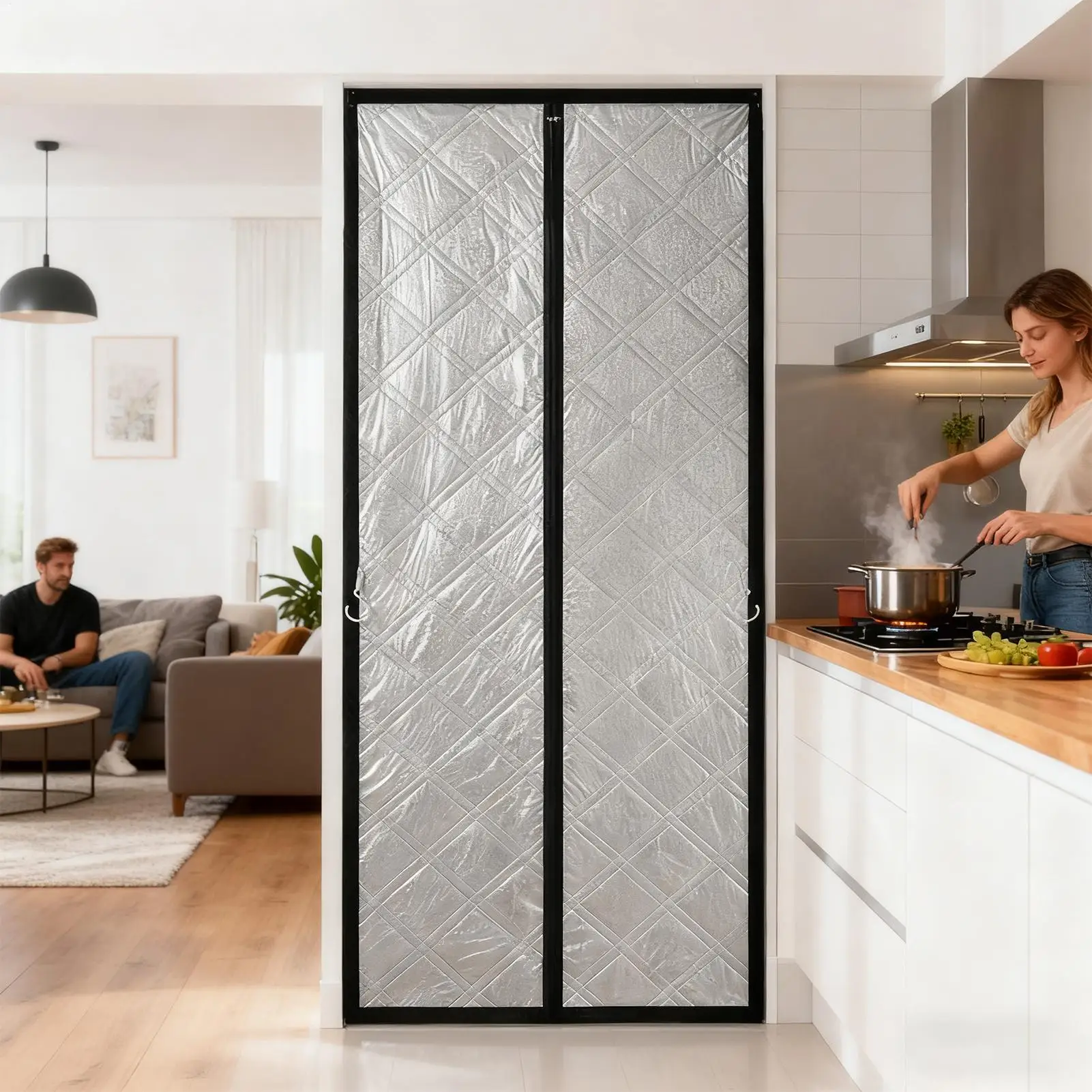 Thermal Door Cover Magnetic Closure Blanket Insulated Winter Entrance Cover For Home Kitchen Entryway Garage Patio Backyard