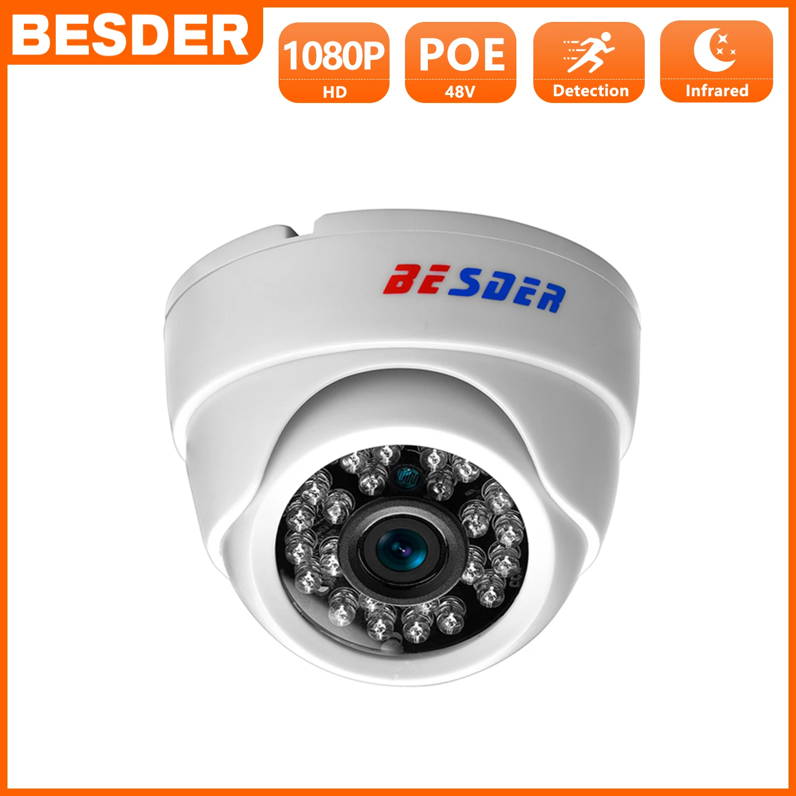 BESDER 5MP 1080P Wide Angle IP Camera P2P RTSP Motion Detection Email Alert XMEye P2P DC 12V POE 48V Indoor CCTV Security Camera