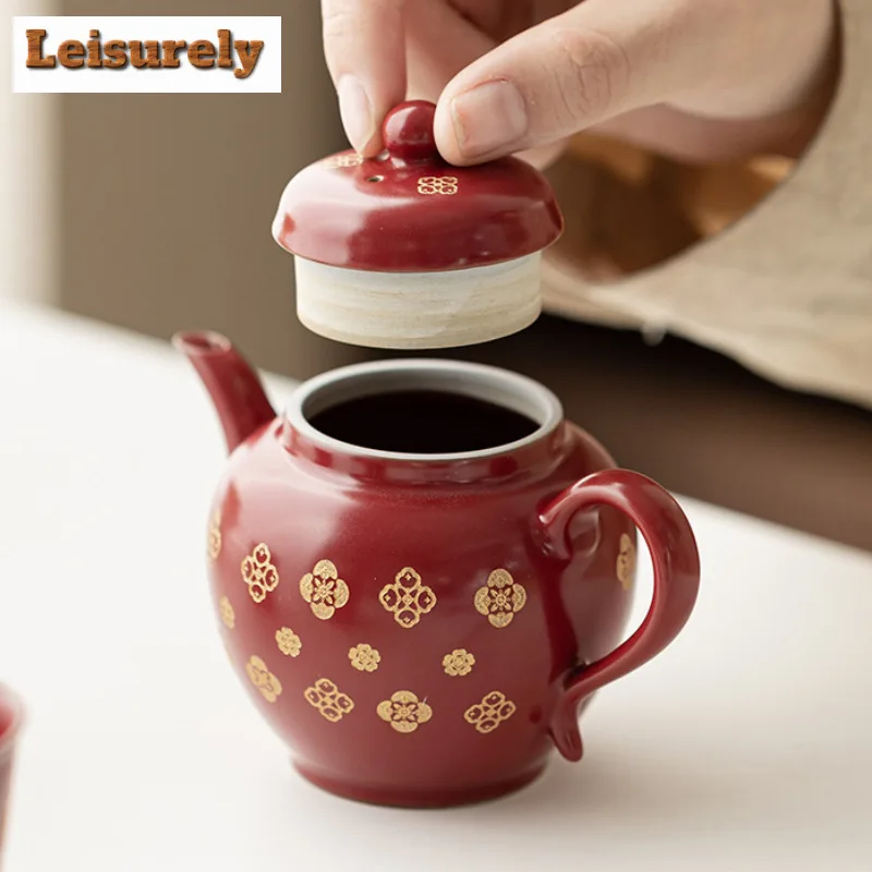 Lambent Red Treasure Flower Tea Set Complete Set Handmade Tea Ceremony Set Teapot And Tea Cup Set Cha Equipment Collection Craft