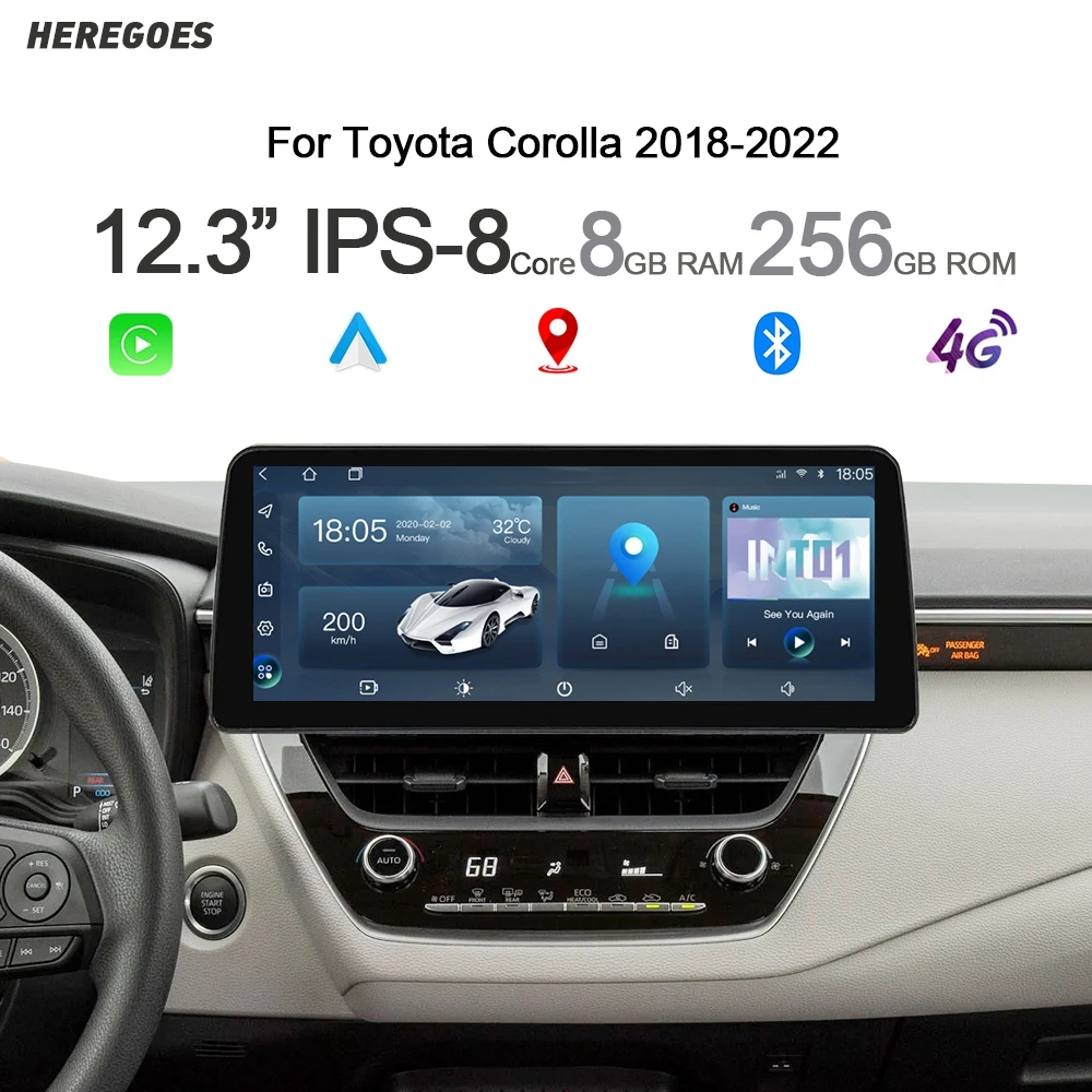 Carplay 12.3 "android 14 8 core auto dvd player 8 256gb navigation wifi gps radio für toyota corolla