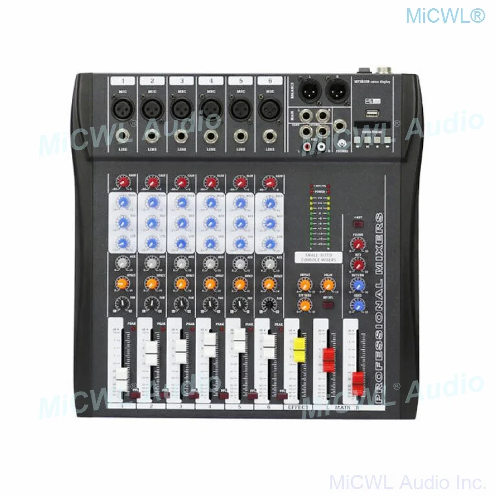 MiCWL 오디오 믹서 6채널 음악 녹음 블루투스 믹싱 콘솔 믹서 48V 팬텀 USB MP3 3밴드 EQ 이펙트 CT600-USB