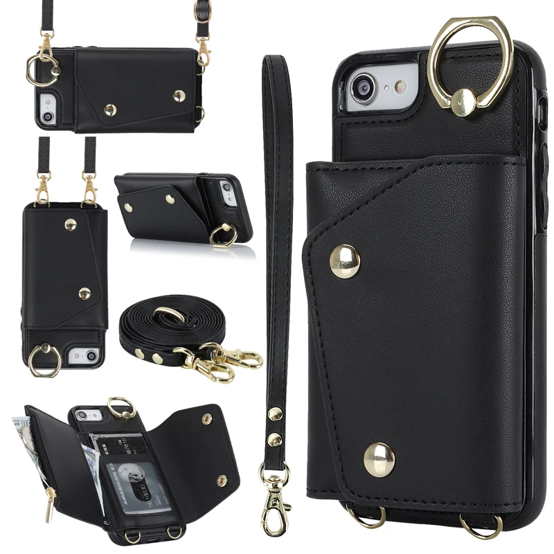 ELVEV Soft PU Leather Zipper Wallet Phone Case with Card Holder, Shockproof Durable Shell and Strap