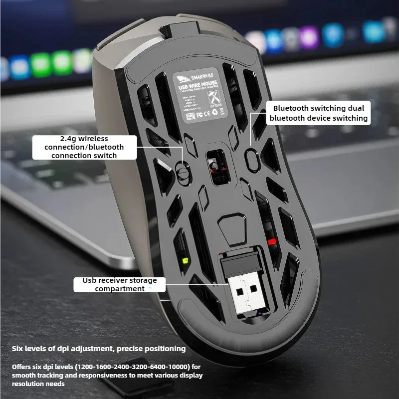 2026 RGB Esports Bluetooth Wireless 2.4G Gaming Mouse Triple-mode Lightweight E-sports Gaming 1K Return Rate 10000DPI Computer