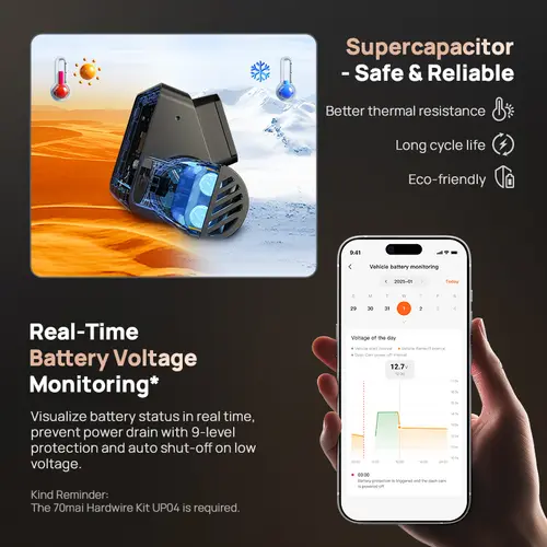 70mai Dash Cam 4K A810S HDR IMX678 Supercapacitor 4G LTE Remote Control Wi-Fi 6 Voice Control GPS ADAS Car Camera 70mai A810S - Image 3