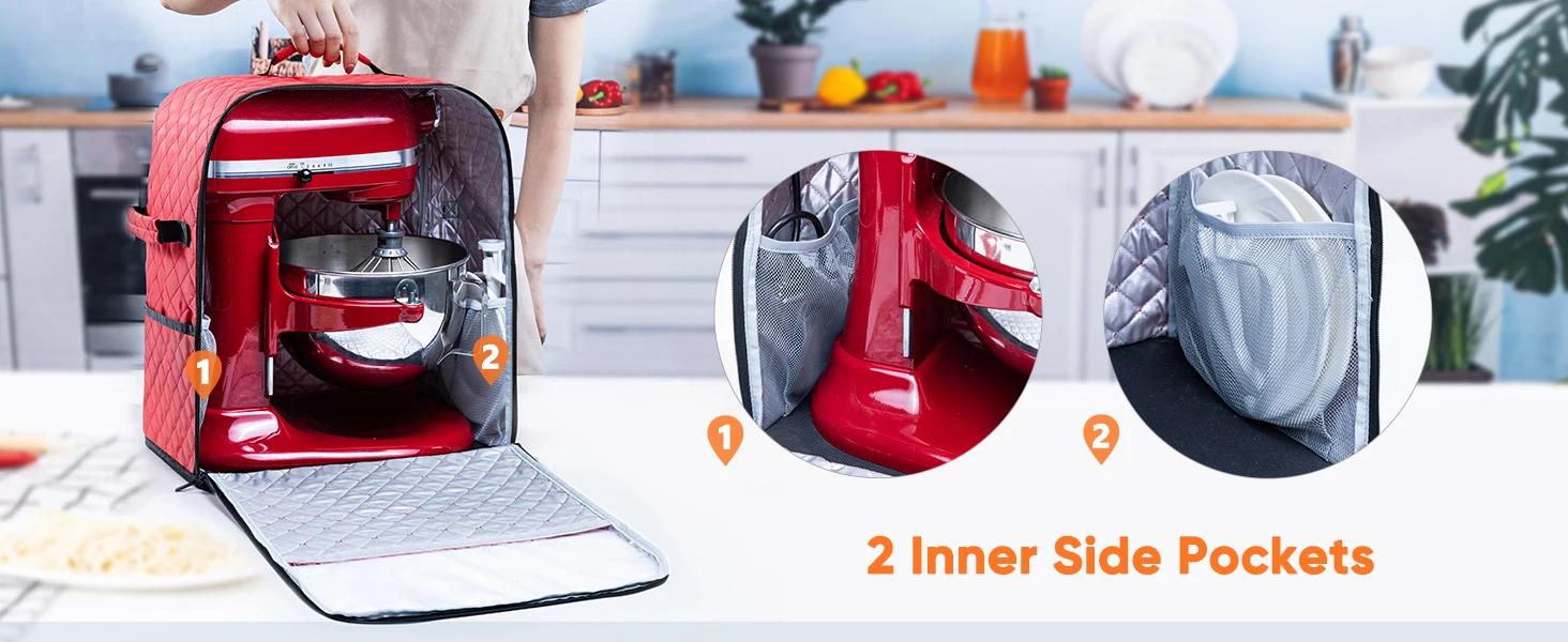 Standmixer-Abdeckung mit Geräteschieber, Basisanzug für 6/7/8 Quart KitchenAid-Mixer mit Taschen für Zubehör und Aufsätze – Detail 3