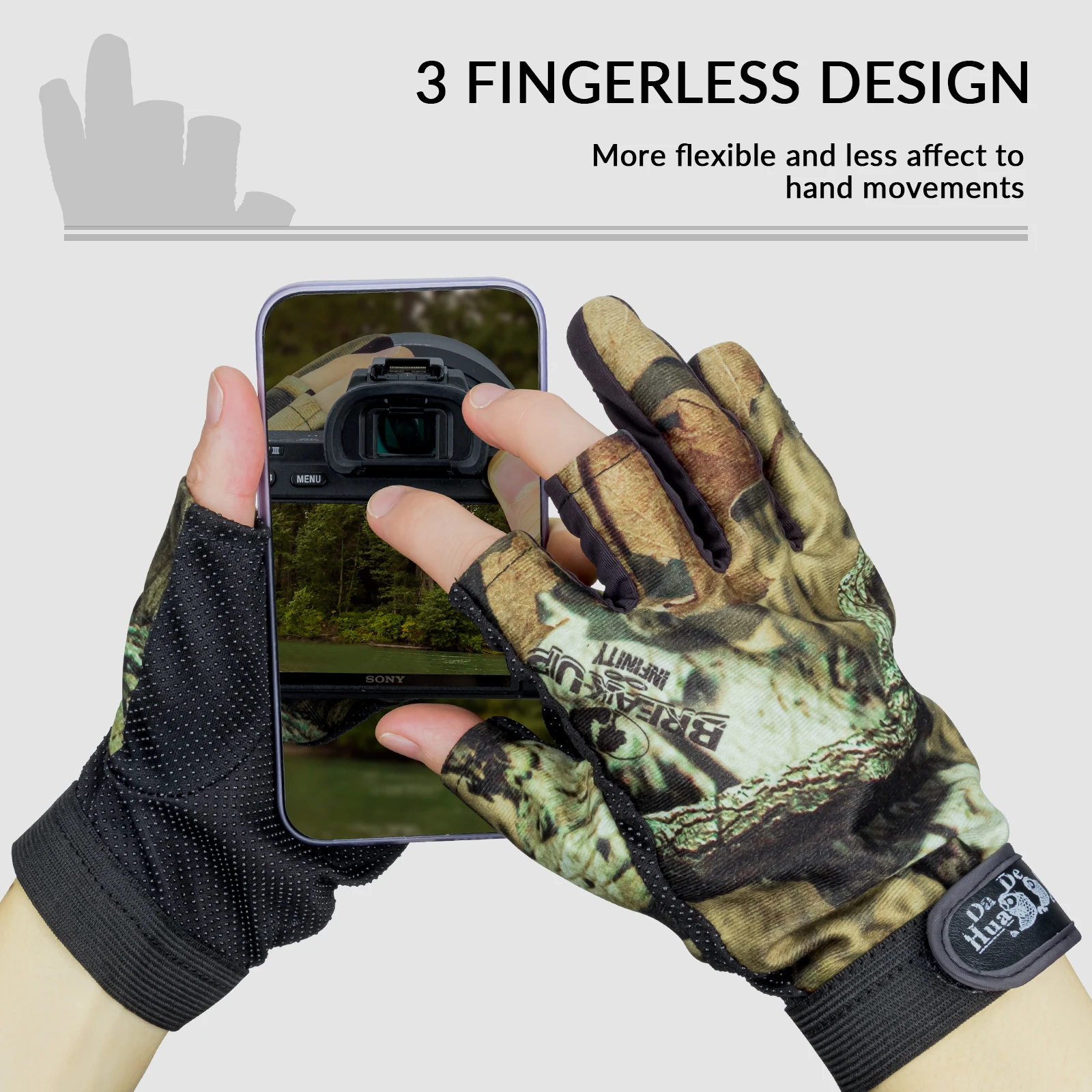 3 Fingers Cut Fishing Gloves Men Summer Breathable Anti-Slip Camouflage Gloves Outdoor Camping Cycling Hunting Glove 1 pair