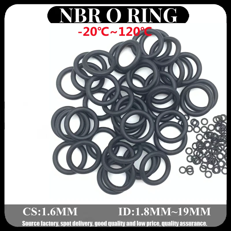 

50pcs Black O Ring Gasket CS 1.6mm ID 1.8~ 19mm NBR Automobile Nitrile Rubber Round O Type Corrosion Oil Resistant Seal Washer