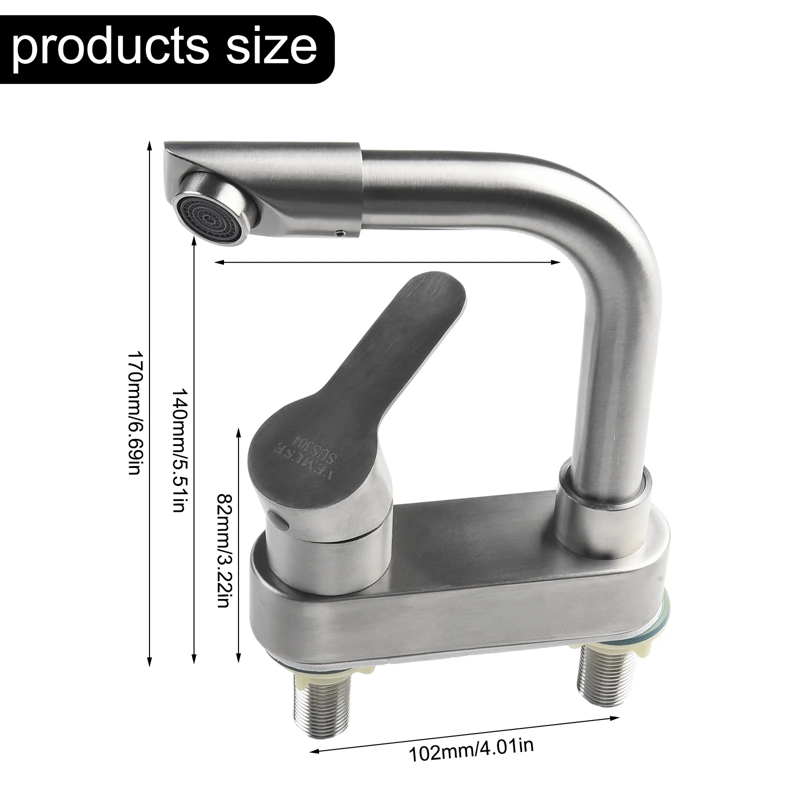 

Sink Mixer Taps Basin Faucet 2 Holes 304 Stainless Steel Bathroom Cold And Hot Contemporary Single Handle Easy Clean