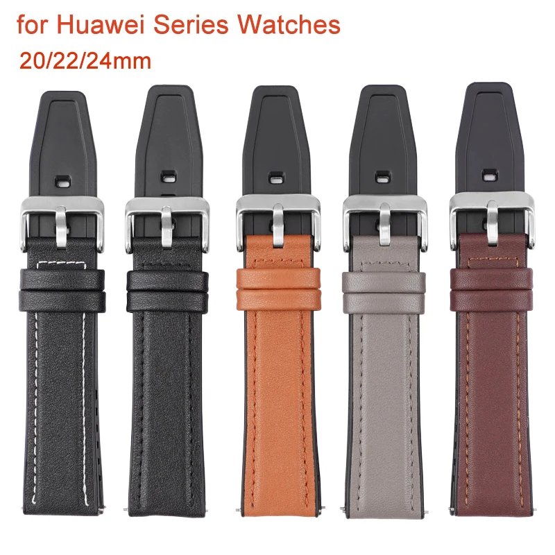 

Ремешок кожаный резиновый для Huawei Watch GT 3 GT2 pro 42 мм 46 мм, сменный быстросъемный браслет из ТПУ для мужчин и женщин, 20/22/24 мм