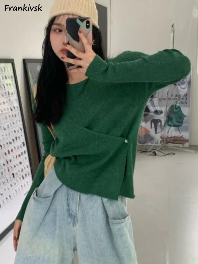 

6 Colors Sweaters Women Purity Particular All-match Slim Elegant Fashion Button Streetwear Korean Style Office Lady Daily Chic