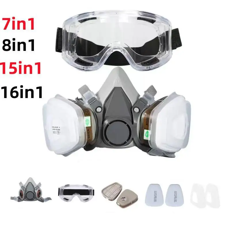 7in1/16in1 6200 Dust Gas Respirator Half Face Dust Mask For Painting Spraying Organic Vapor Chemical Gas Filter Work Safety