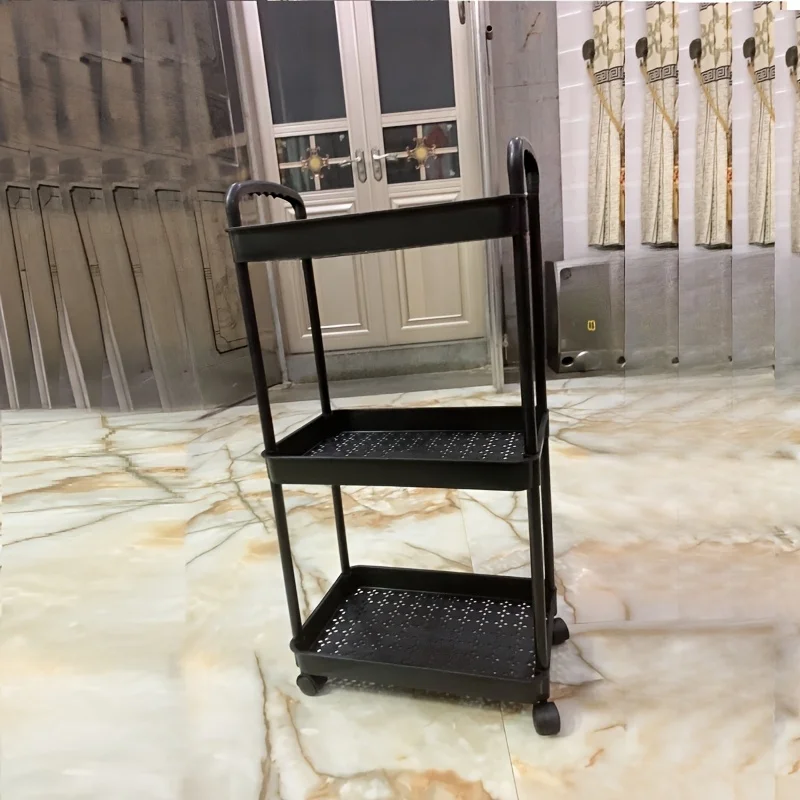 다층 수납 정리 카트 - 내구성이 뛰어난 플라스틱, 이동이 용이함, 주방, 욕실, 침실에 적합 - 흰색 및 검정색