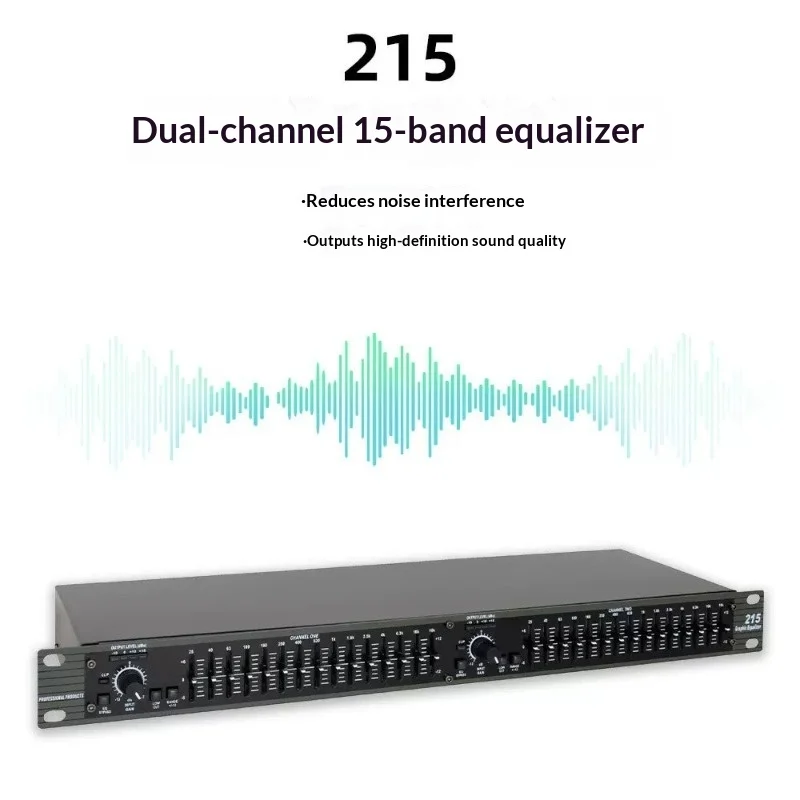 215 프로페셔널 그래픽 이퀄라이저 - ±12dB 부스트/컷 기능이 있는 15밴드 듀얼 채널 EQ, 40Hz 로우컷, 무대 PA 시스템용 LED 미터
