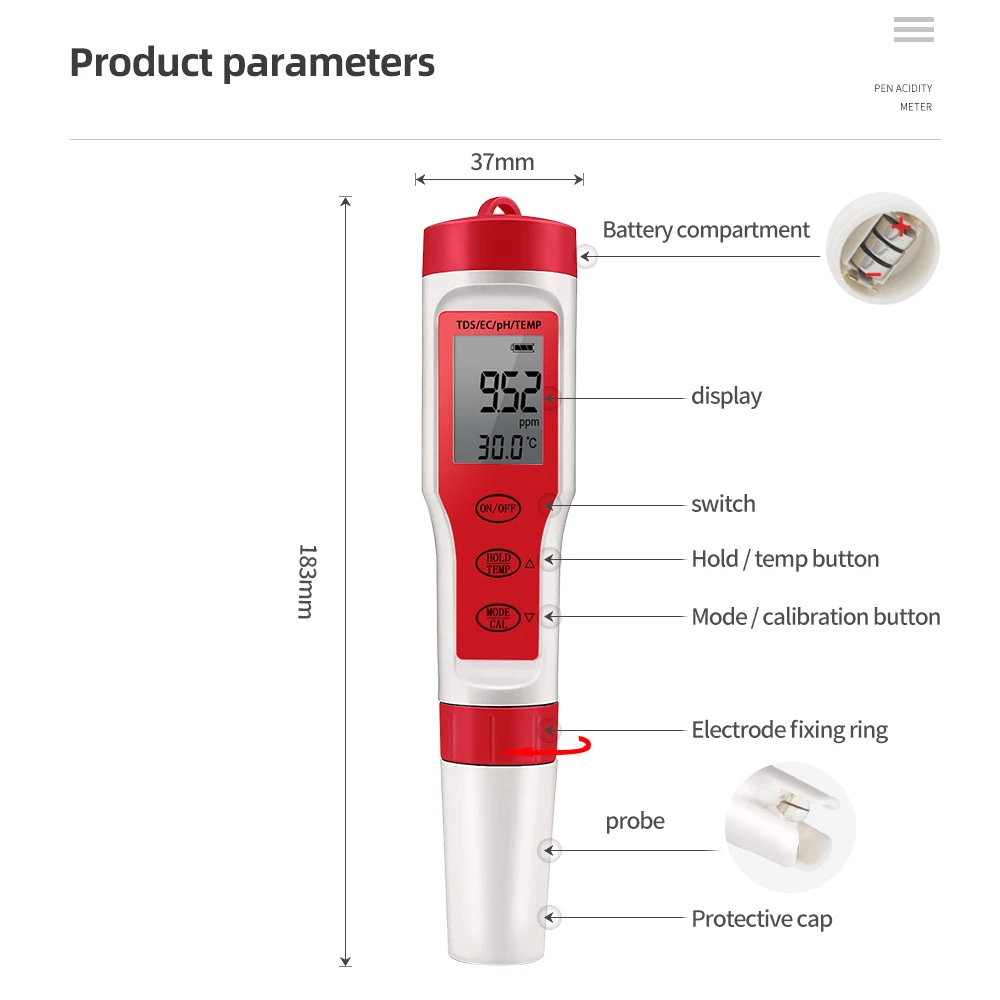 4 in 1 PH Meter PH/TDS/EC/Temperature Meter Digital Water Quality Monitor Tester for Pools Drinking Water Aquariums 5