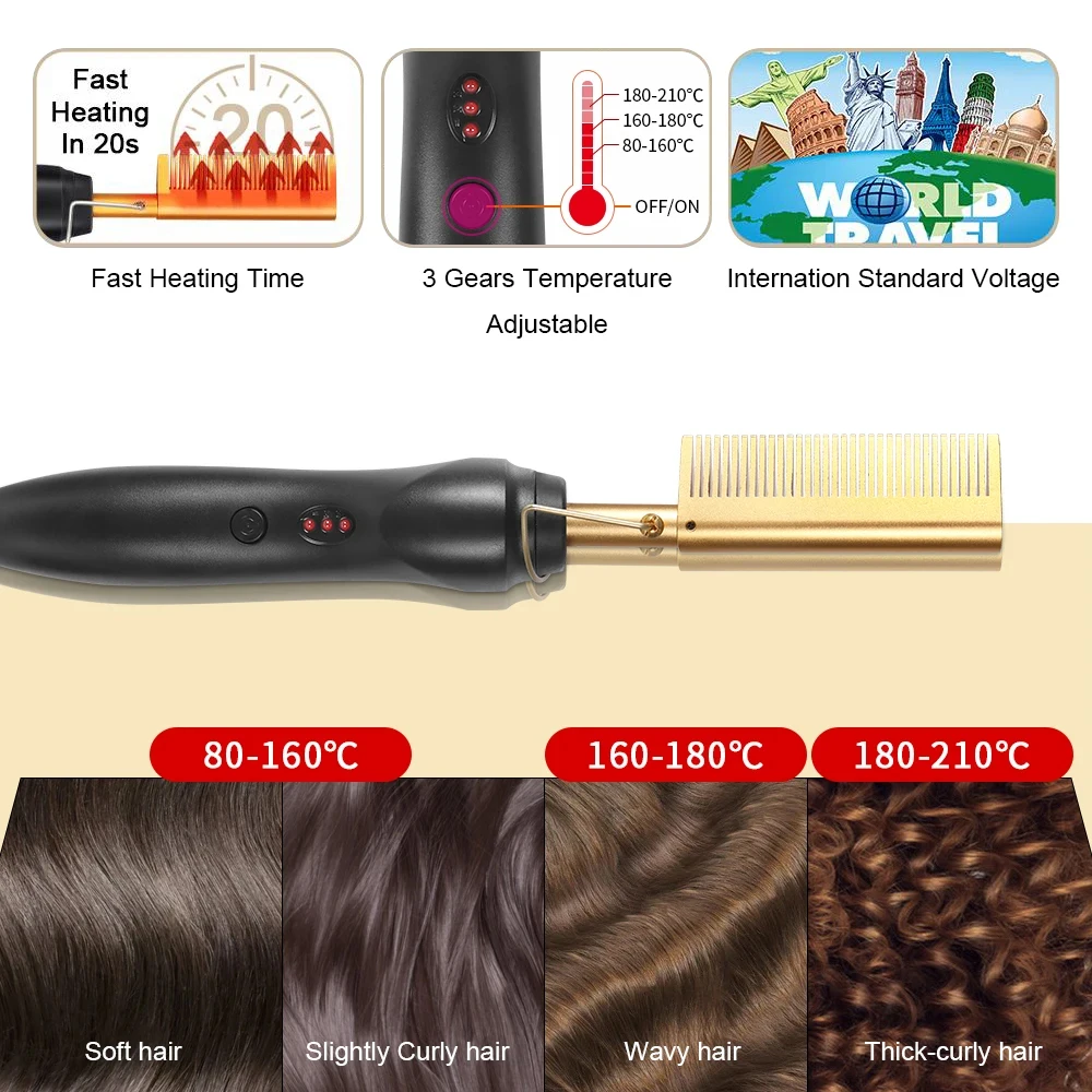 Copper Hot Comb Straightener for Wigs Afro Hair Heating Comb Straightening Brush Electric Pressing Comb Curler Hair Straightener 4