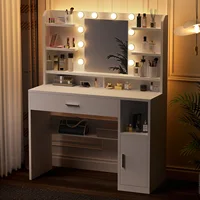 Туалетный столик для макияжа с ящиком, зеркальный косметический туалетный столик с регулируемой светодиодной подсветкой, 108 x 40 x 140 см — изображение 2