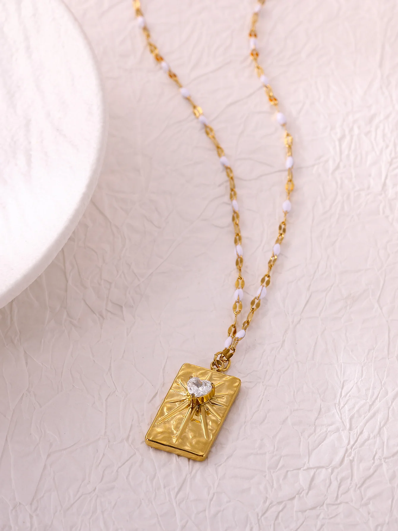 Zircon Heart Square Pendant Necklace for Women Gold Color Stainless Steel