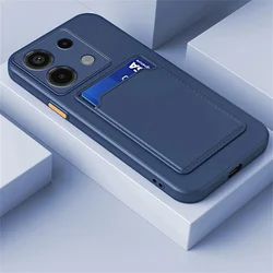 Card Slot Holder Silicone Phone Case - Durable Protective Cover with Wallet Functionality for Redmi 13C (Dark Blue)