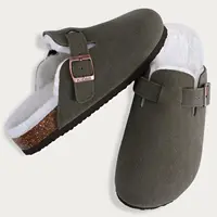Comwarm Women's Fur Clogs Fuzzy Cork Footbed Mules Men Fashion Suede Flats Slides Comfort  Winter Suede Plush Clogs Slippers 1