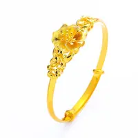 MxGxFam Blossoming Flower Bangles for Bridal Women Adjusted Wedding Jewelry Pure Gold Color Traditioal Style 1